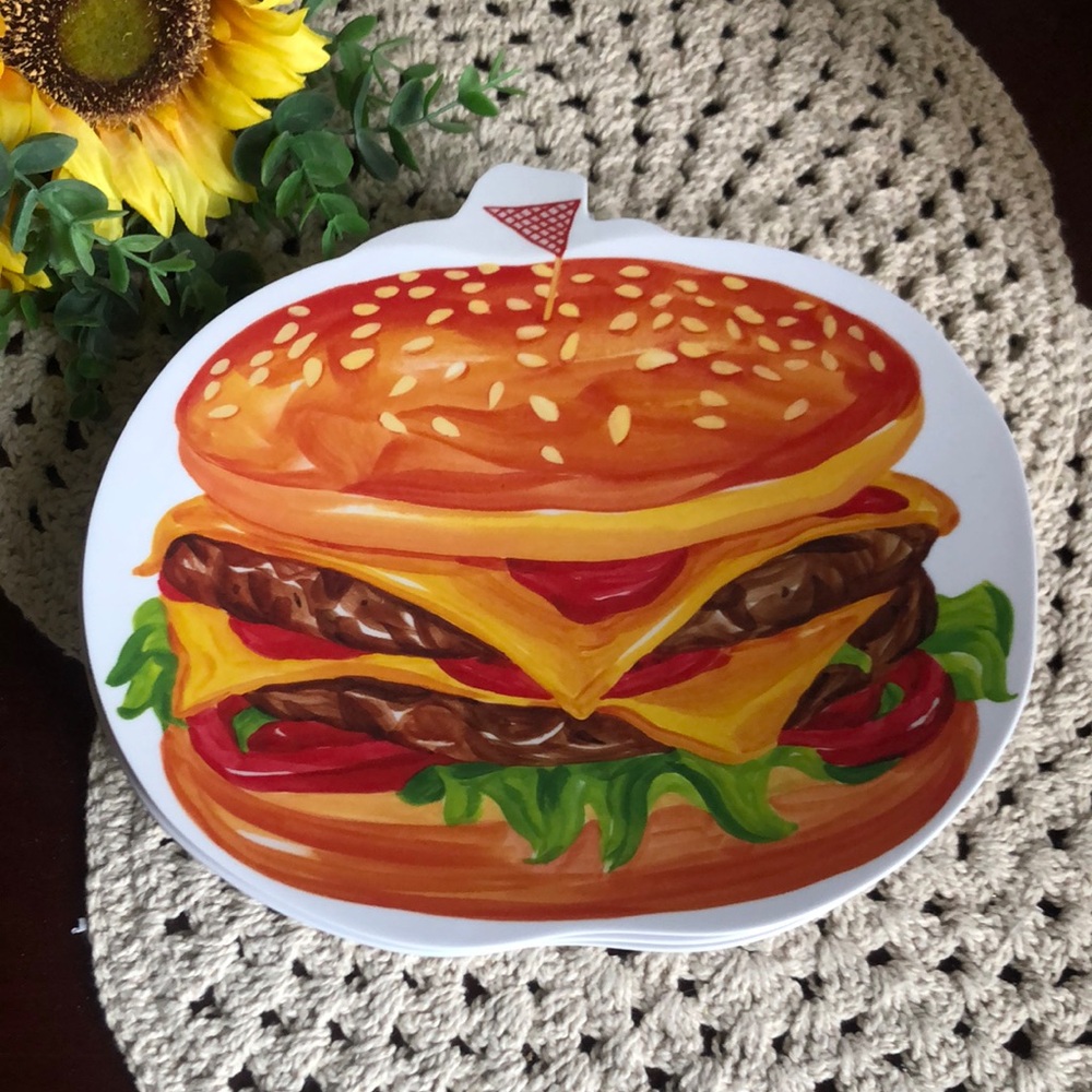 Novelty Cheeseburger Melamine Dinner Plates Outdoor BBQ Picnic